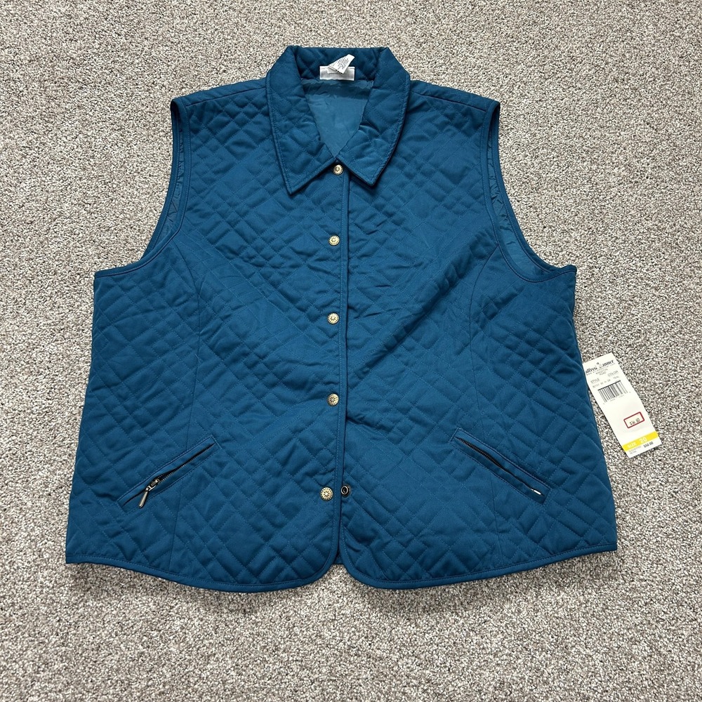 Alfred Dunner Vest Womens 20 Blue Quilted Snap Front Collared Lined Zip Pockets